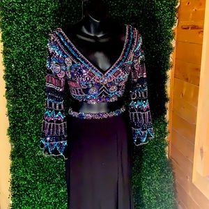Rachel Alllan Black Beaded Sleeves Two Piece Long Dress similar to 4419